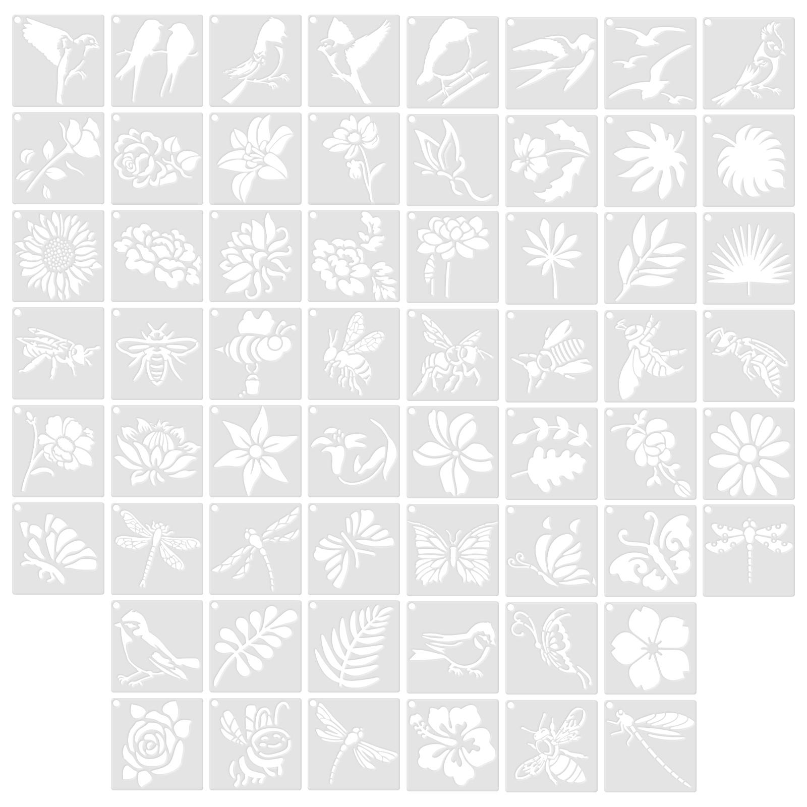 

60pcs Painting Stencils on Wood Canvas Reusable Stencil DIY Art Assorted Drawing Templates Decorative Bird Floral Stencils