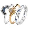 New Celestial Blue Sparkling Moon Sun Star Crystal Ring for Women Fashion Elegant Stackable Finger Band Party Jewelry Gifts
