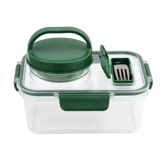 Salad Jar with 4-Compartment Spice Box Leak-Proof Meal Prep Container with Built-in Dressing Section BPA-Free Plastic Salad Container for On-the-Go