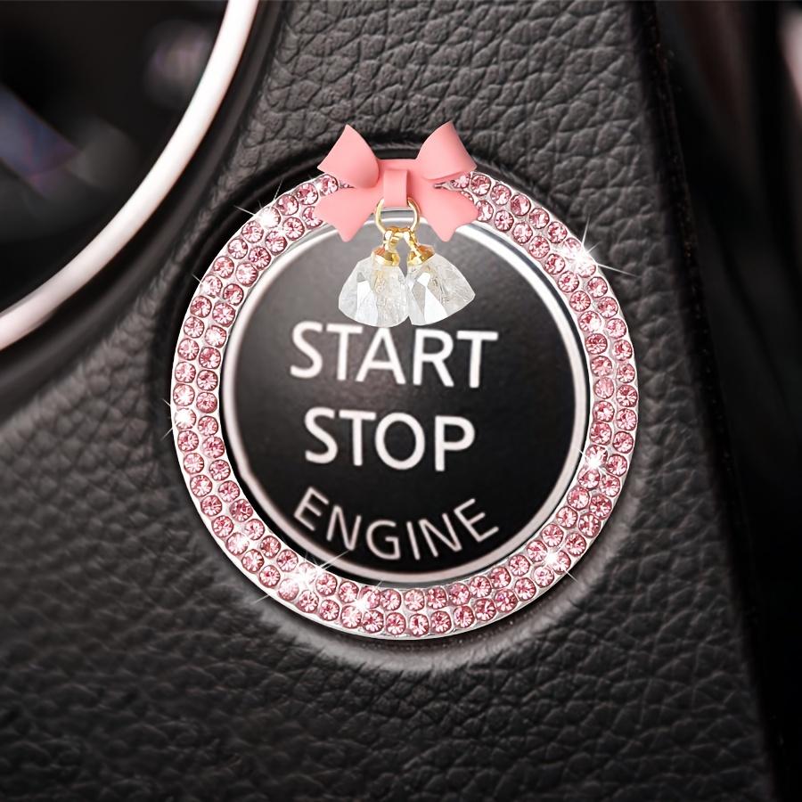 Alloy Crystal Car Decorative Ring with Rhinestone Bow for Start Engine Stop Button, 1pc Vehicle Ignition Bling Accessory