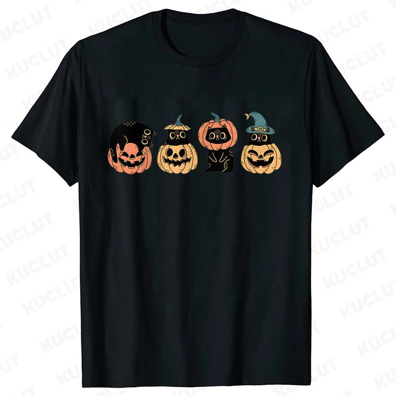 Fashion Halloween Party Tee Shirt Women Clothing Harajuku Designer Cat Pumpkin Halloween Graphic Y2k Tops Short Sleeve Tshirt
