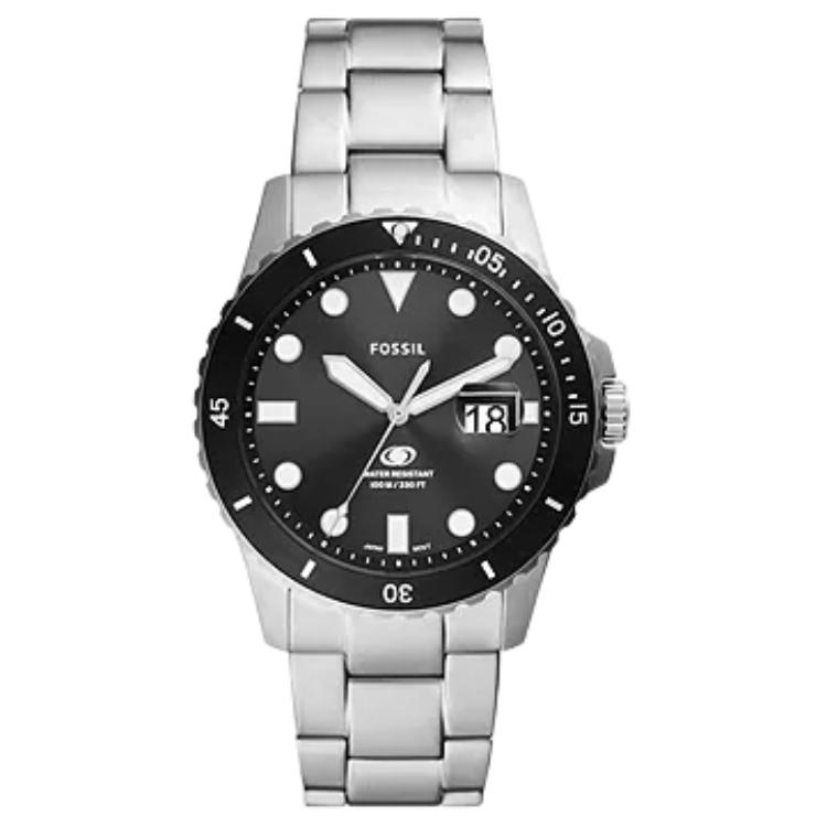 FOSSIL Blue Dive Wrist Watch Quartz Movement Stainless Steel Strap 42mm Black Dial Unisex 100m Water Resistant FS6032 Black Dial