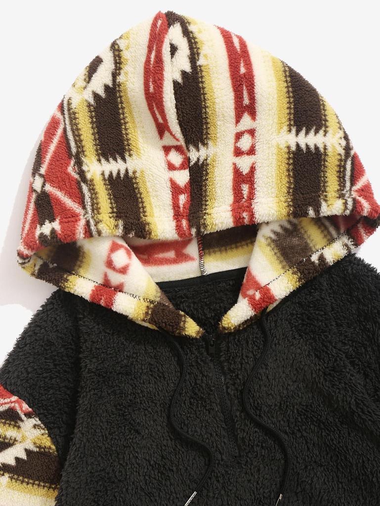 ZAFUL Pánská retro etnická aztécká mikina s kapucí a plyšovým fleecem s kapucí