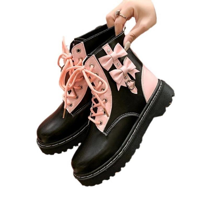 Autumn New Martin Boots Thick Heel Fashion Locomotive Boots with Skirt Small Boots Bow