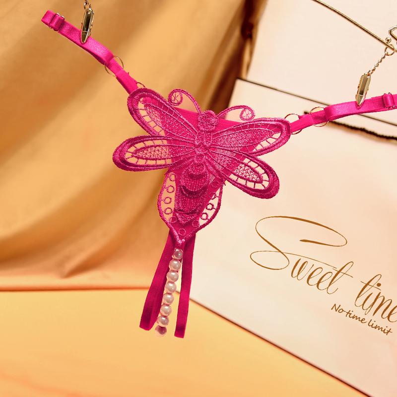 Stickerei Blume Perle Massage Höschen Sexy Dessous Sex Tangas Damen Offener Schritt Spitze T-back Unterwäsche