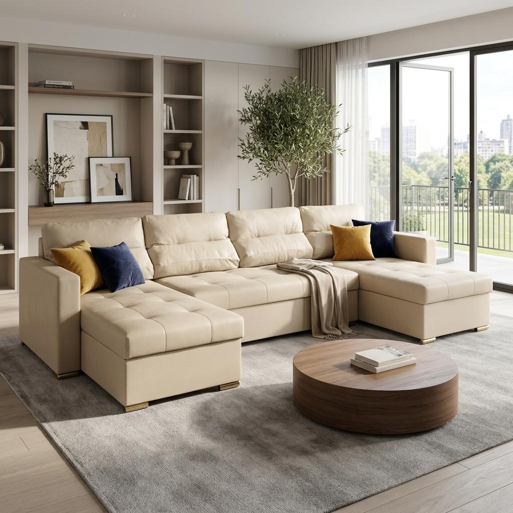 Großes U-Ecksofa Varius BIG mit Schlaffunktion, Kunstleder, 3 Bettkästen, moderne Chromfüße, Family Meble