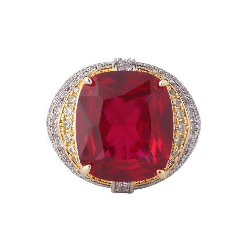 Jewelry Copper Bottom Gold-Plated Simulation Corundum Fat Rectangular Light Luxury Personalized Ring Female 14 * 16