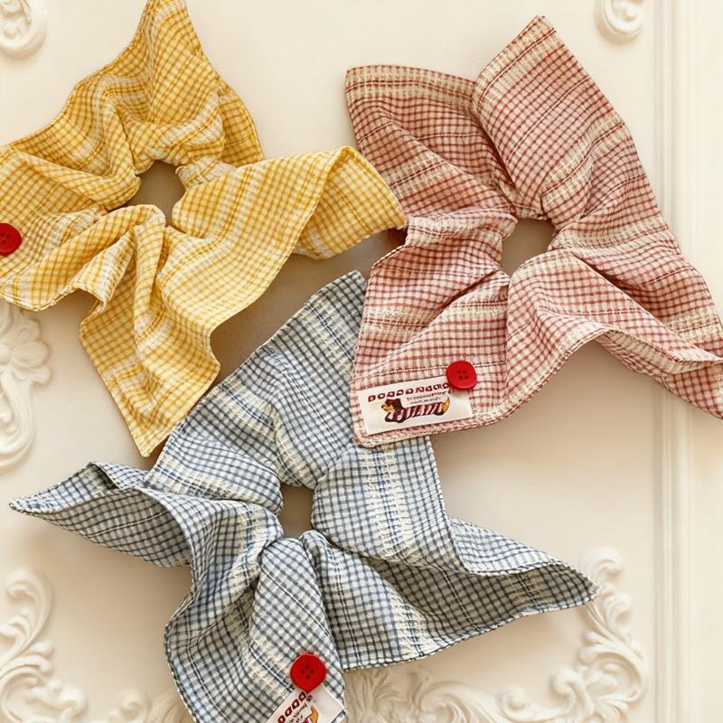 Korean Style Retro Plaid Button Square Scarf Hair Tie - Fashionable Accessory for Women