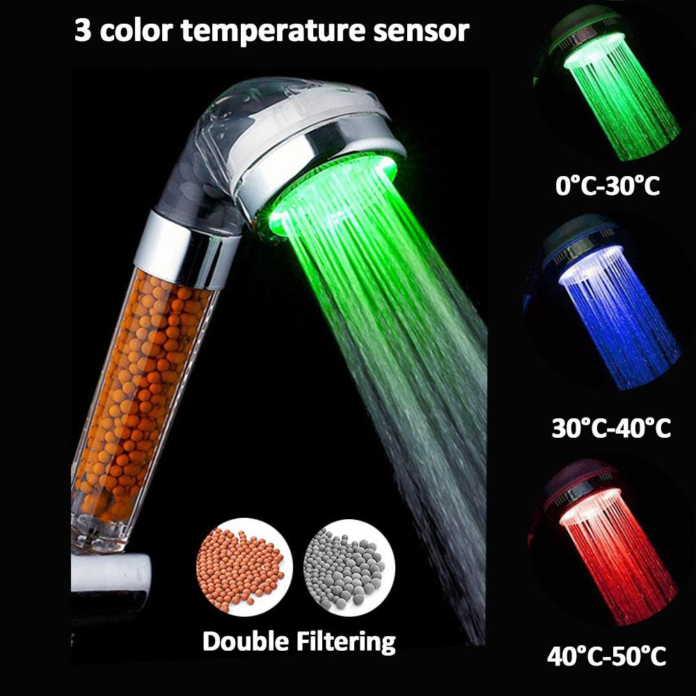 New Temperature Control 3/7 Color Changing LED Anion SPA Shower Head Water Saving Handheld Bathroom Home Innovative Accessories