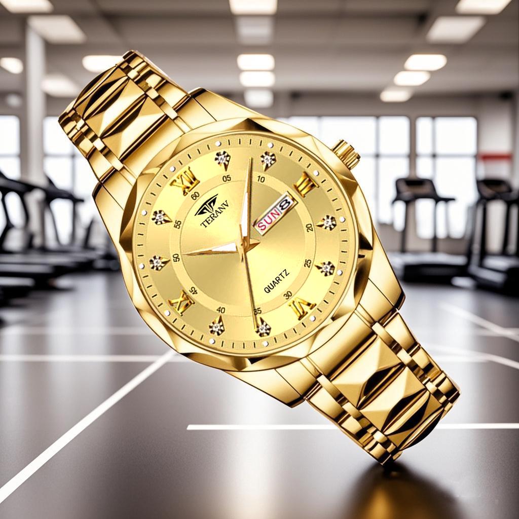 Men's Luminous Waterproof Quartz Watch with English-Chinese Calendar and Rhombus Case