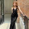 2026 Spring/Summer Bay Leaf Lace-Trim V-Neck Spaghetti Strap Maxi Dress