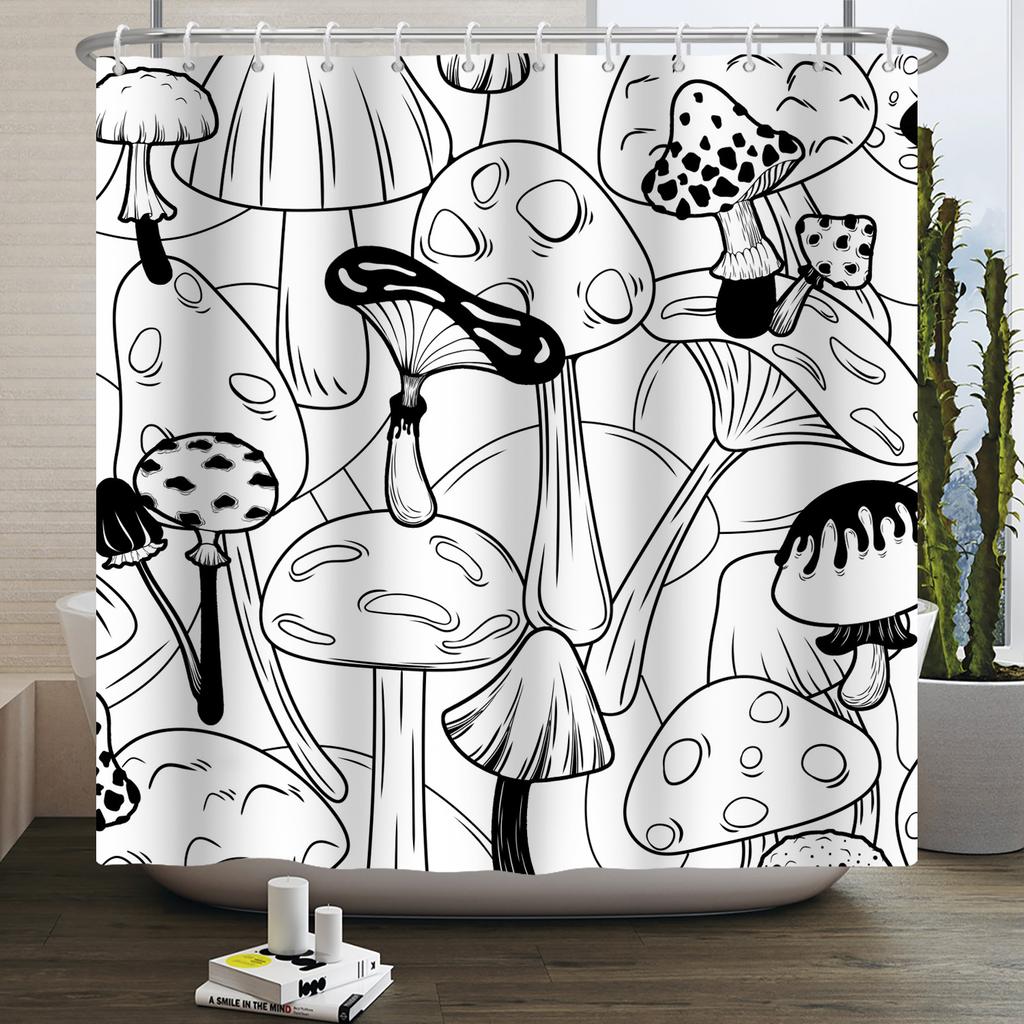 Vintage Rainbow Mushroom Shower Curtain Funny 70S 80S Retro Trippy Abstract Boho Floral Hippy Waterproof Bathroom Curtain Decor