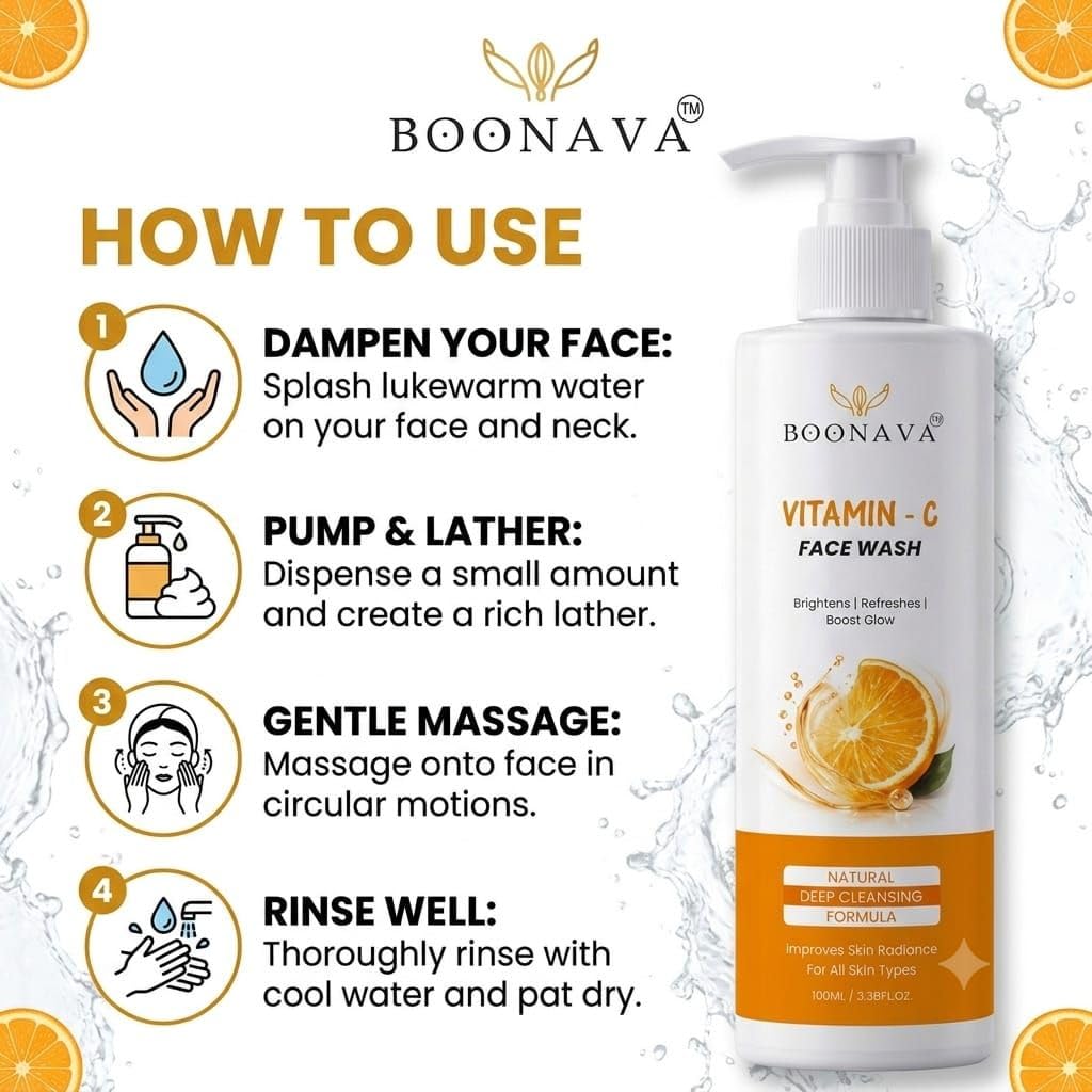 Vitamin C Face Wash for Deep Cleansing & Skin Brightening | Refreshing Daily Face Cleanser for Glowing Skin | Removes Dirt, Excess Oil & Impuriti