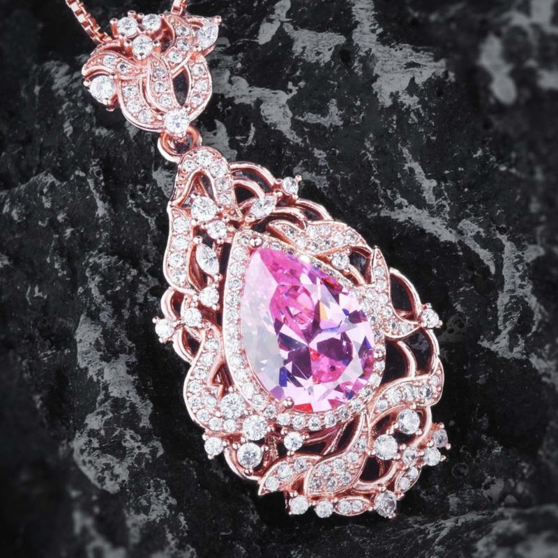 BELLA BOX Gorgeous Drill Morgan Stone Lace Cherry Blossom Pink Oval Jewelry Necklace Suitable For Women's Wedding Banquet High-end Jewelry