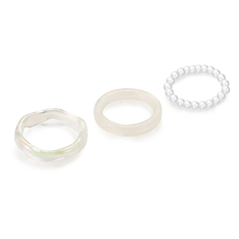 3 Pcs Minimalist Resin Finger Rings Beaded Elastic Stackable Ring Fashion Statement Ring Jewelry for Women Teen Girls