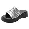 2025 summer new soft leather pleated thick-soled small versatile sandals women's one-pedal retro soft-soled muffin shoes