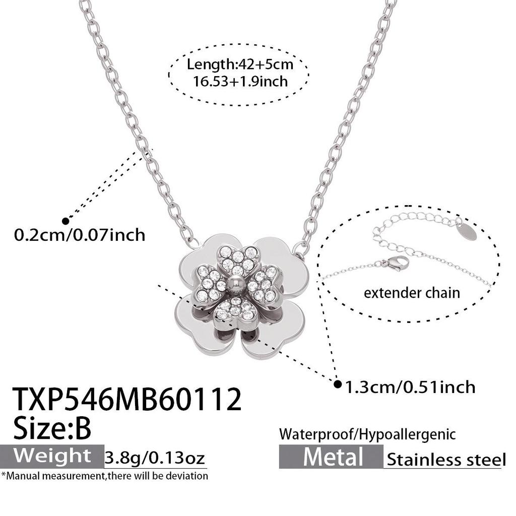 European & American Light Luxury Clover Jewelry Set: Stainless Steel, Zirconia-Embedded, Versatile Necklace, Bracelet, Ring & Earrings for Women.