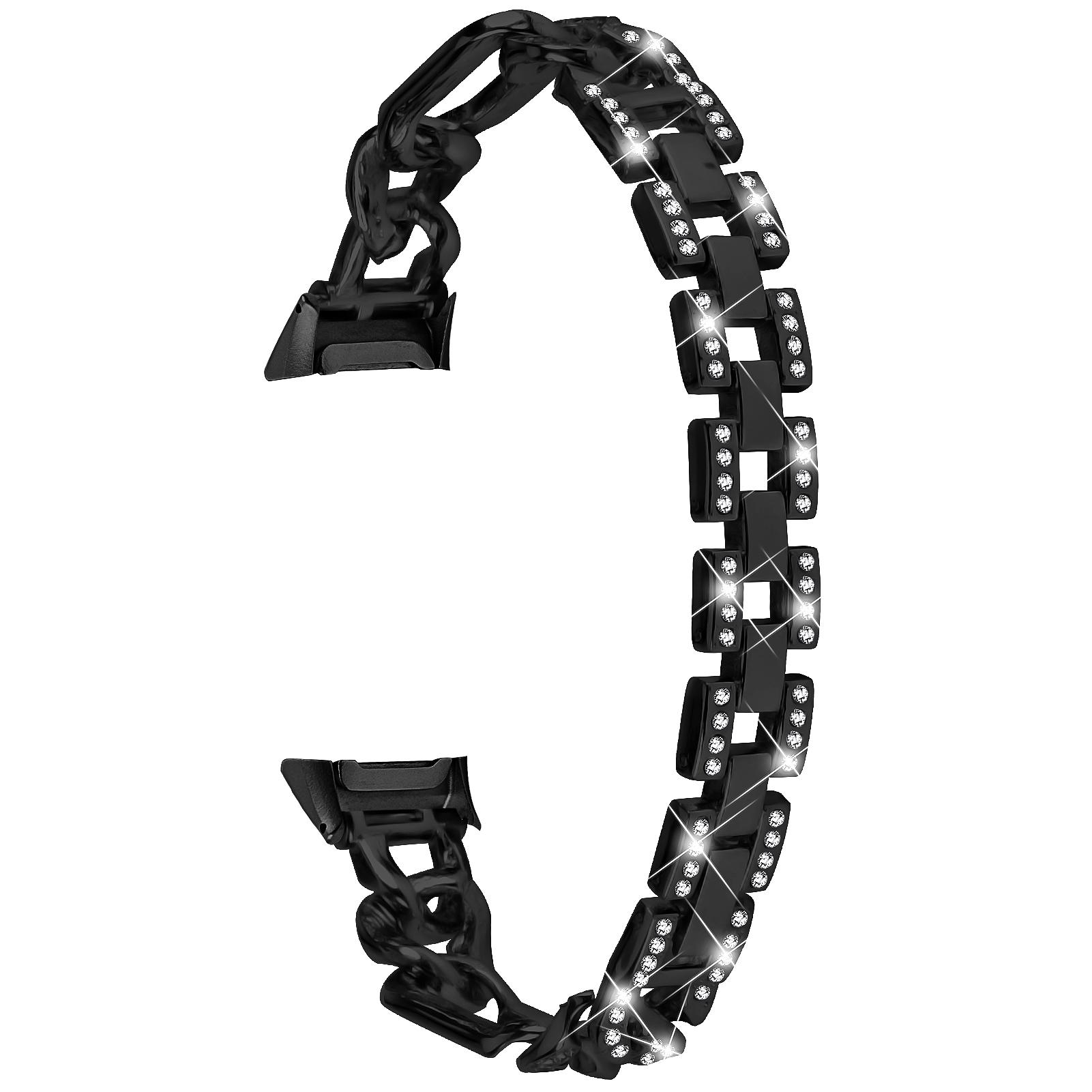 

For Samsung Galaxy Fit SM-R370 Rhinestone Decor Watch Band Alloy Metal Jewelry Bracelet Wristband Black