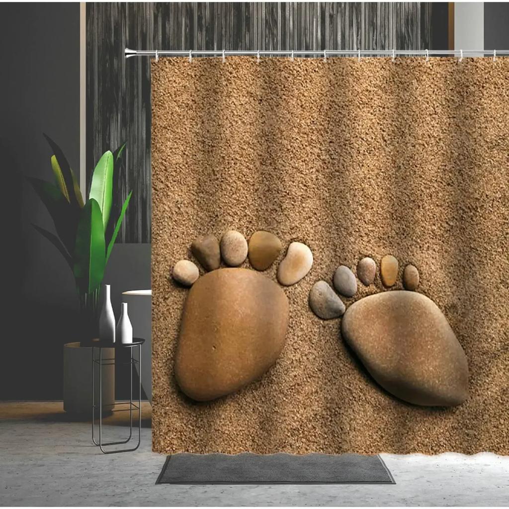 Pebble Printed Shower Curtain Mildew Washable Curtain with Hook Bathroom Decorative Curtain Rocks 3D Shower Curtains 240*180cm