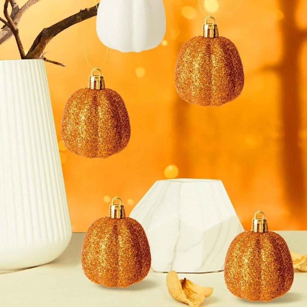 12pcs Plastic Pumpkin Hanging Ornaments Shining Thanksgiving Festival Decorative  Home Decoration