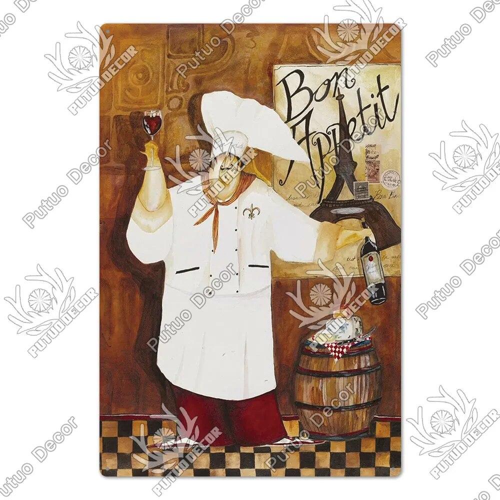 Putuo Decor Chef Metal Painting Retro Tin Sign Cook Kitchen Vintage Wall Decor Restaurant Diner Bistro
