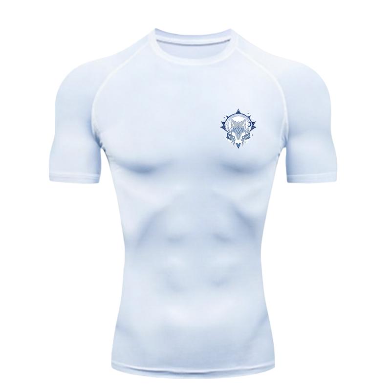 Men’s Sports T-shirt Training Fitness Compression Wolf Moon Star Pattern Men’s MMA T-shirt Rashgard Tops TeeT-Shirt for Men