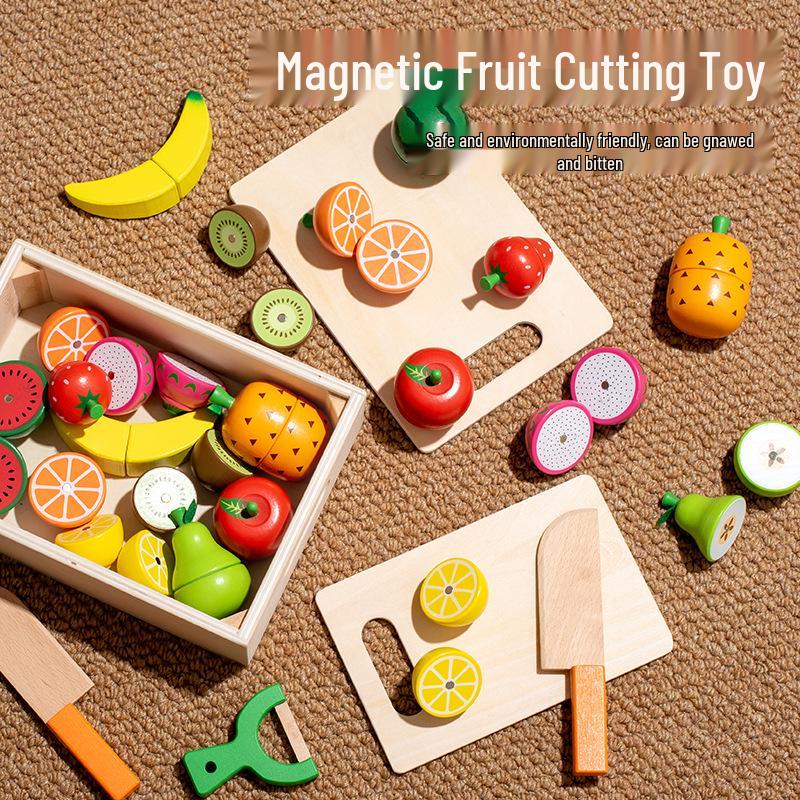 

Magnetic Wooden Fruit & Veggie Playset: Early Learning Kitchen Role-Play Blocks
