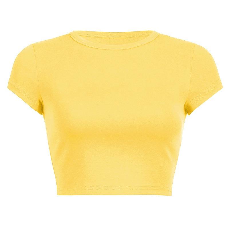 Nové letní dámské crop tričko jednobarevné s krátkým rukávem, slim fit, ležérní bavlněné tričko, ženské, jednoduchá móda, elegantní trička, žena 24498