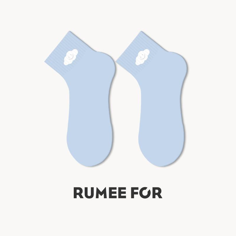 5 Pairs of Cute Cartoon Embroidered Breathable Short Cotton Socks for Women In Spring and Summer