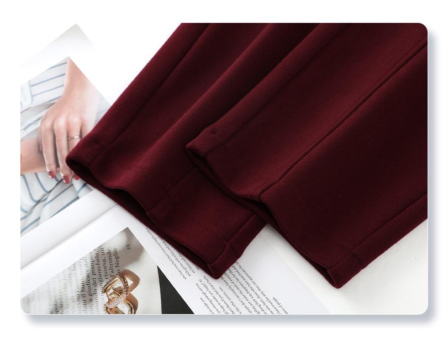 Ankola Women's Red Fleece-Lined Straight-Leg Banana Pants - Autumn/Winter 2024 Casual Style