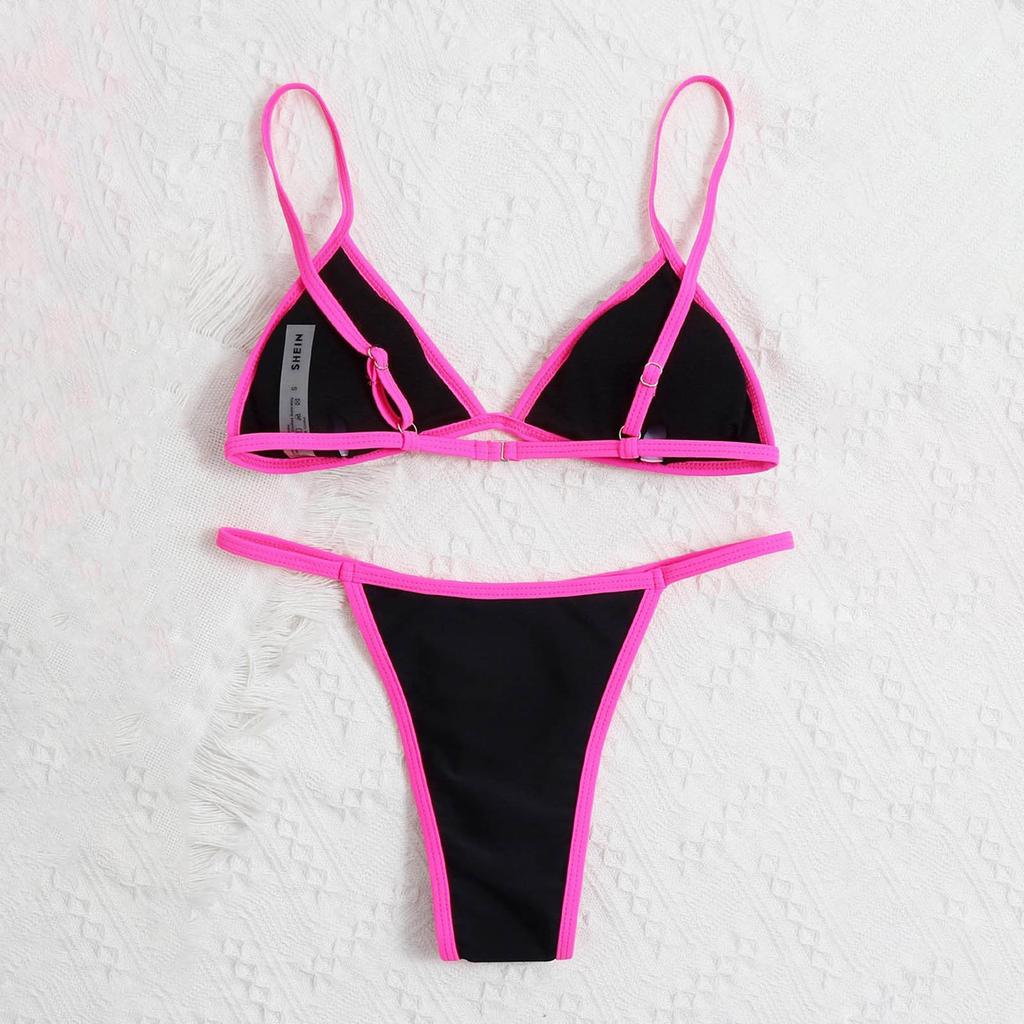 Women's Two Piece Bikini Set Triangle Top Adjustable Straps Low Rise Bottom Swimwear Beachwear Summer Outfit