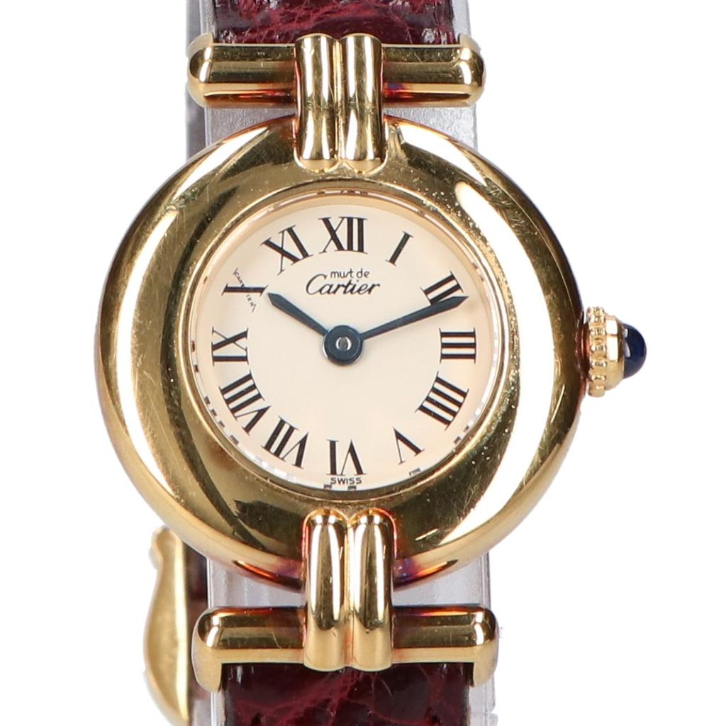 Cartier 590002 161550 Must Colisee Vermeil SM Quartz Watches Gold/Bordeaux alligator strapUsed