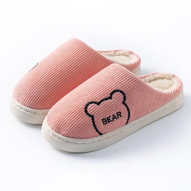 Cotton Slippers Women's Autumn and Winter Indoor Home Non-slip Thick Bottom Couple Style Velvet Warm Color Striped Cotton Drag Men