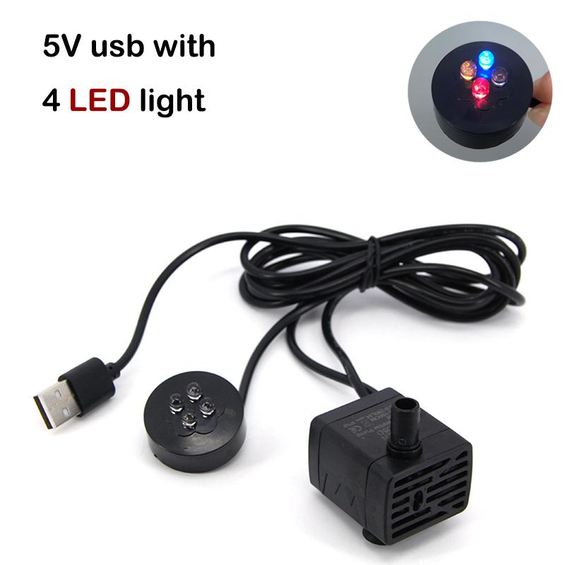 

DC 5V 3W USB кабель Водяной насос со светодиодным разъемом Микро Погружной 4-светодиодный насос цветной Аквариум Фонтан Пруд USB with 4LED