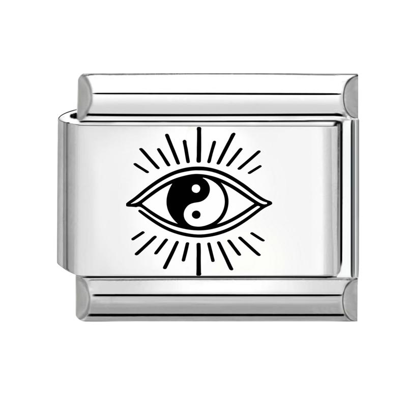 Fashion Girls' Eye Cake Sunset Butterfly Flower Cat Laser Engraving Charm Links Fit 9mm Stainless Steel Bracelet DIY Making Gift