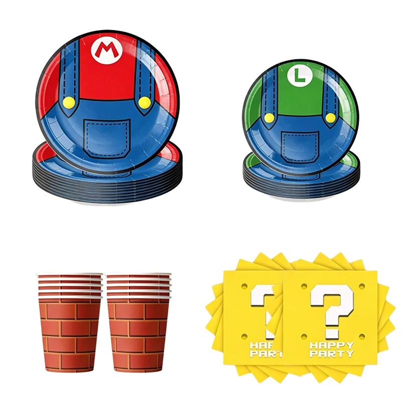 Anime Cartoon Mario Birthday Party Decoration, Super Mario Bros Disposable Tableware Tablecloth Banner Napkin Party Supplies