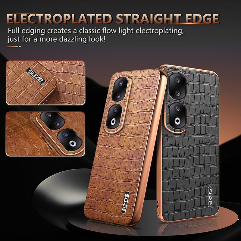 For Honor 90 Pro Case PU Leather+TPU Electroplating Phone Cover