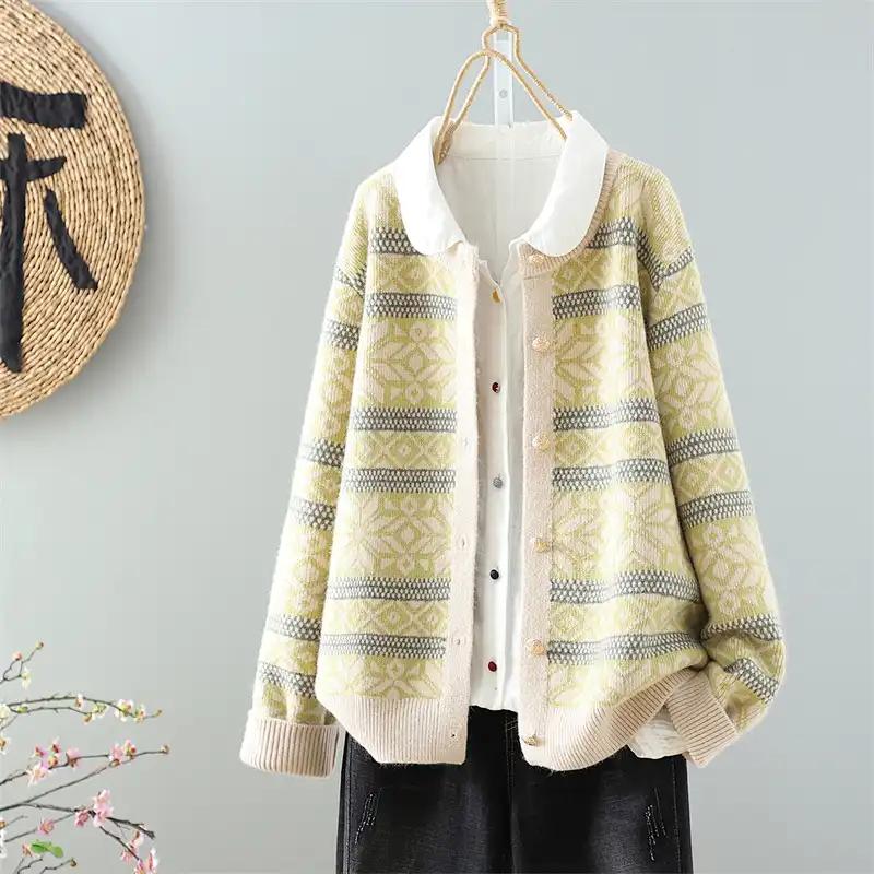 Sweaters Coat Cardigan for Women Autumn Winter Large Size Vintage Loose Long Sleeve Knit Sweaters Coat