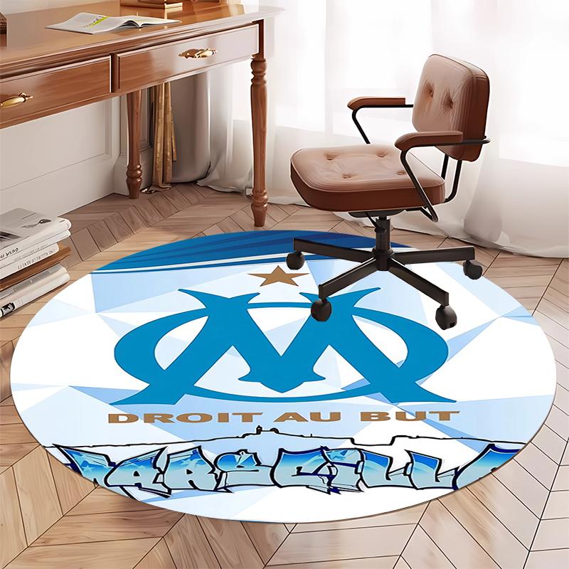 Olympique de Marseille Printed Round Rug Carpet Chair Rug Area Rug Entryway Doormats,for Office Chair Living Room Bedroom Kitchen Room.