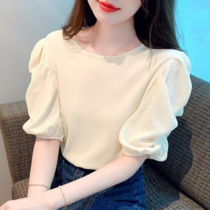 

Новая модная летняя розовая шифоновая женская блузка с коротким рукавом и круглым вырезом J357 2XL абрикосовый