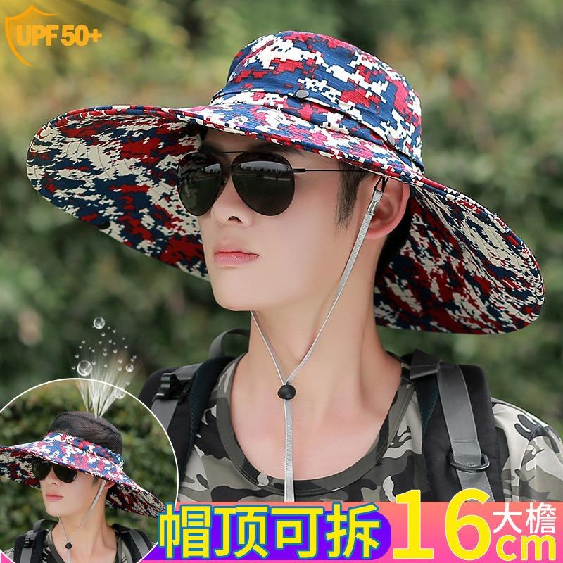 Camouflage big edge bucket hat men's hat summer shade sun protection hat enlarged brim sun hat travel fishing hat