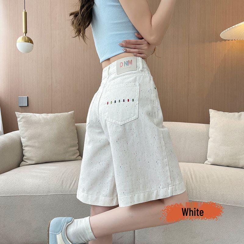 

Women s High-Waisted White Denim A-Line Shorts - Summer 2026 Slimming Straight-Leg Mid-Length XS (38-45 kg)