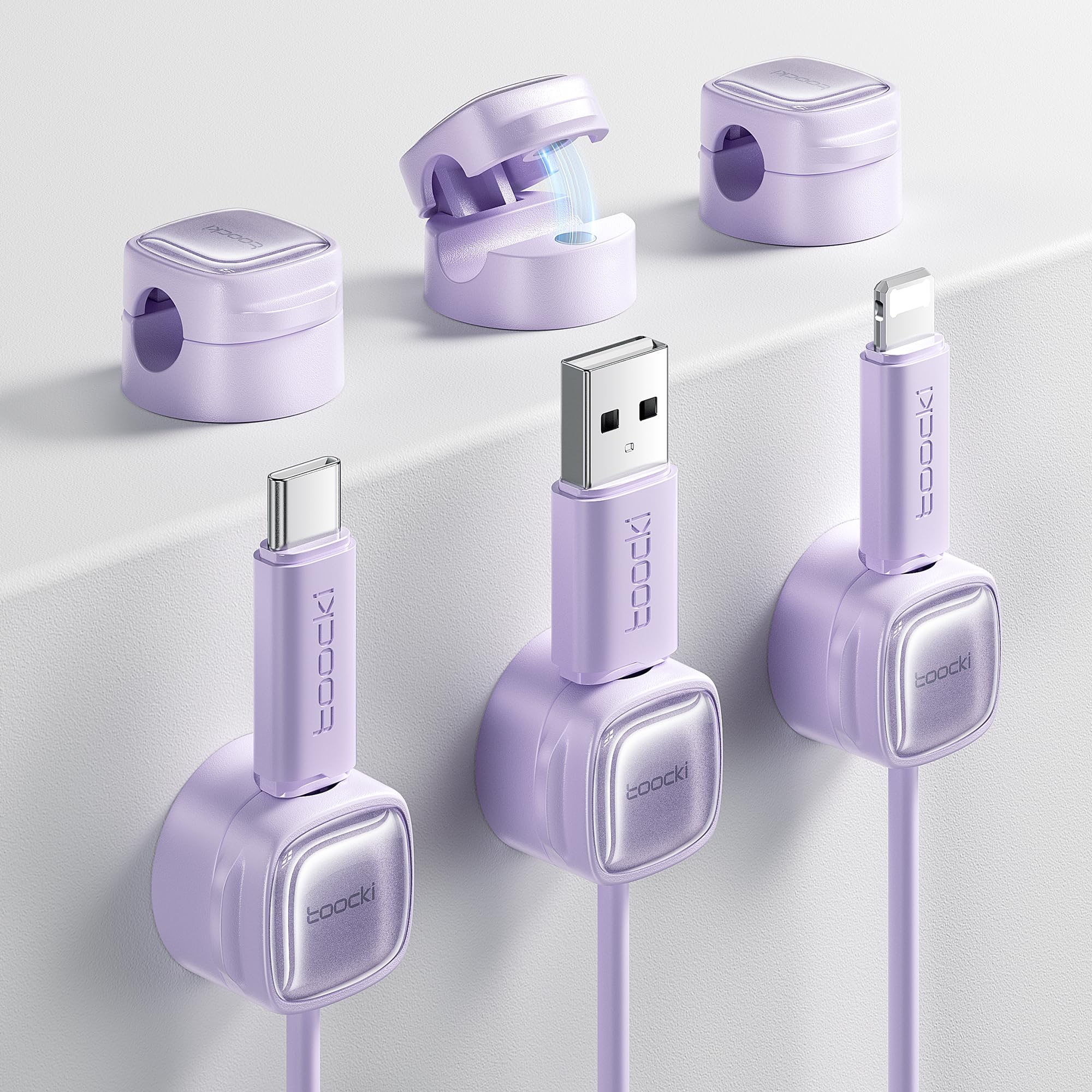 

[Набор из 6 фиолетовых] держателей для кабелей toocki, кабельные зажимы с магнитной защелкой, организация проводов, регулируемые кабели, держатель для шнуров, зажимы для шнуров с