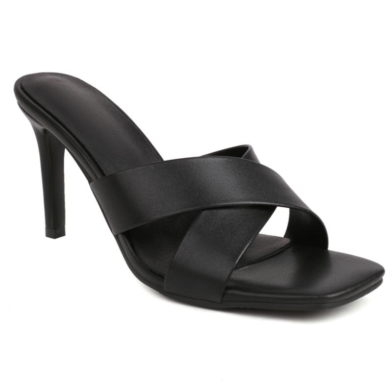 

Летние женские тапочки для отдыха, мюли на высоком каблуке, модные черные белые шлепанцы, повседневные сандалии, женский большой размер 45 46 45 чёрный