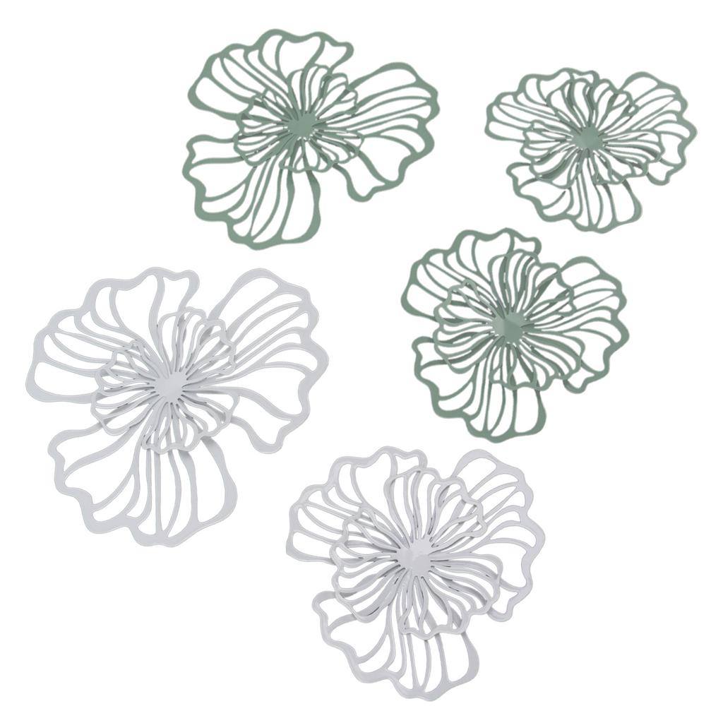 5PCS Metal Flower Wall Decor Iron Wall Art White Green 2 Layer Hollow Hanging Decor for Wall Living