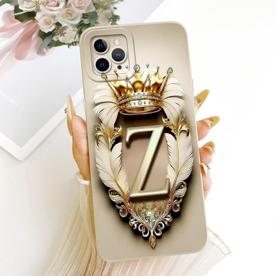 For iPhone 11 Pro Max Feather Crown Initial Letter Phone Case For iPhone11 11Pro 11ProMax Soft Silicone Covers Bumpers
