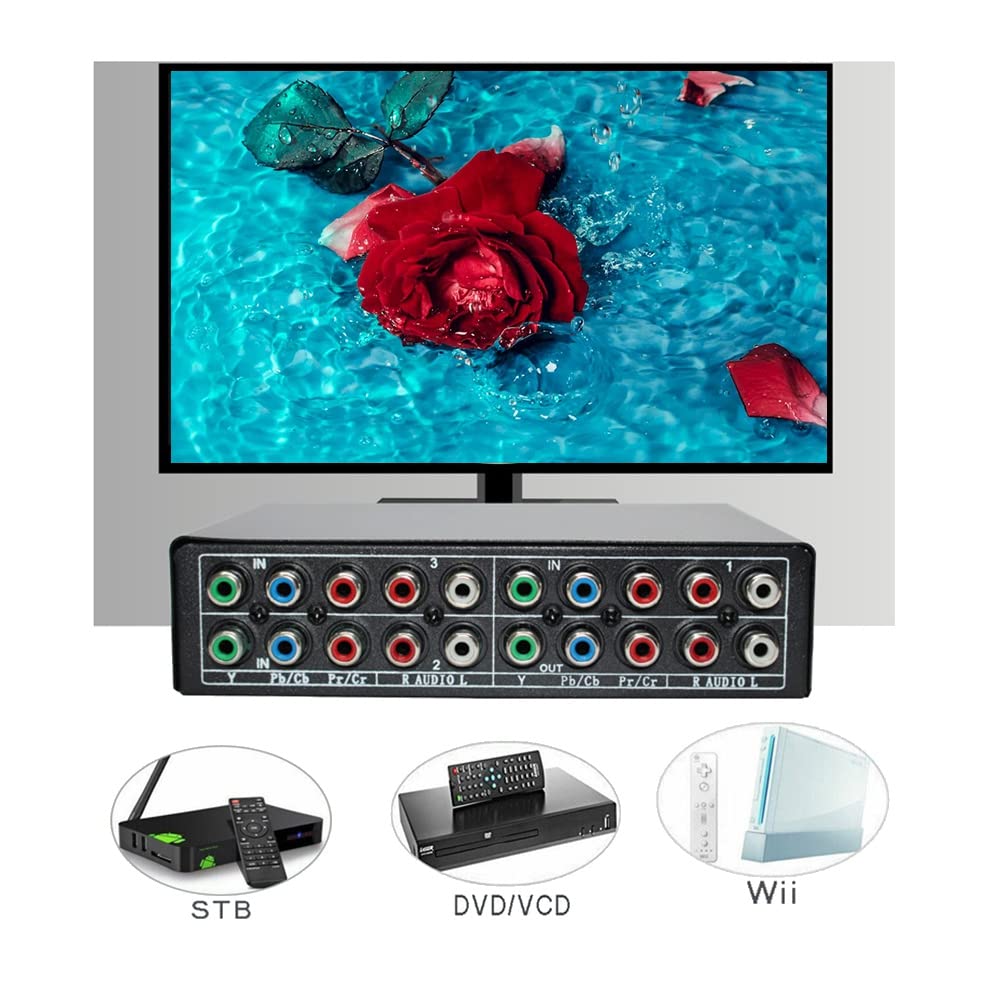 Dovhmoh RGB Component Switch 5 YPBPR Component AV for PS2 DVD Player TV Selector, 3-Way Cables, Switch, Switcher,
