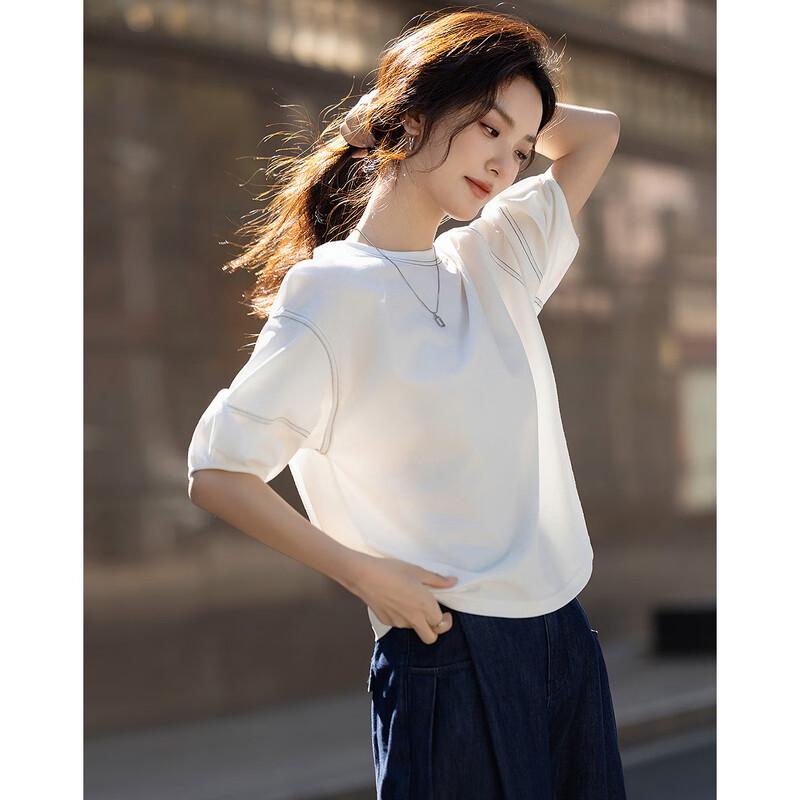 Demana Women's Color-Block Lantern Sleeve T-Shirt