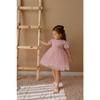 Rosa kurze Ballon-Stoffärmel, detailliertes Tutu-Tutu-Kleid für Babymädchen