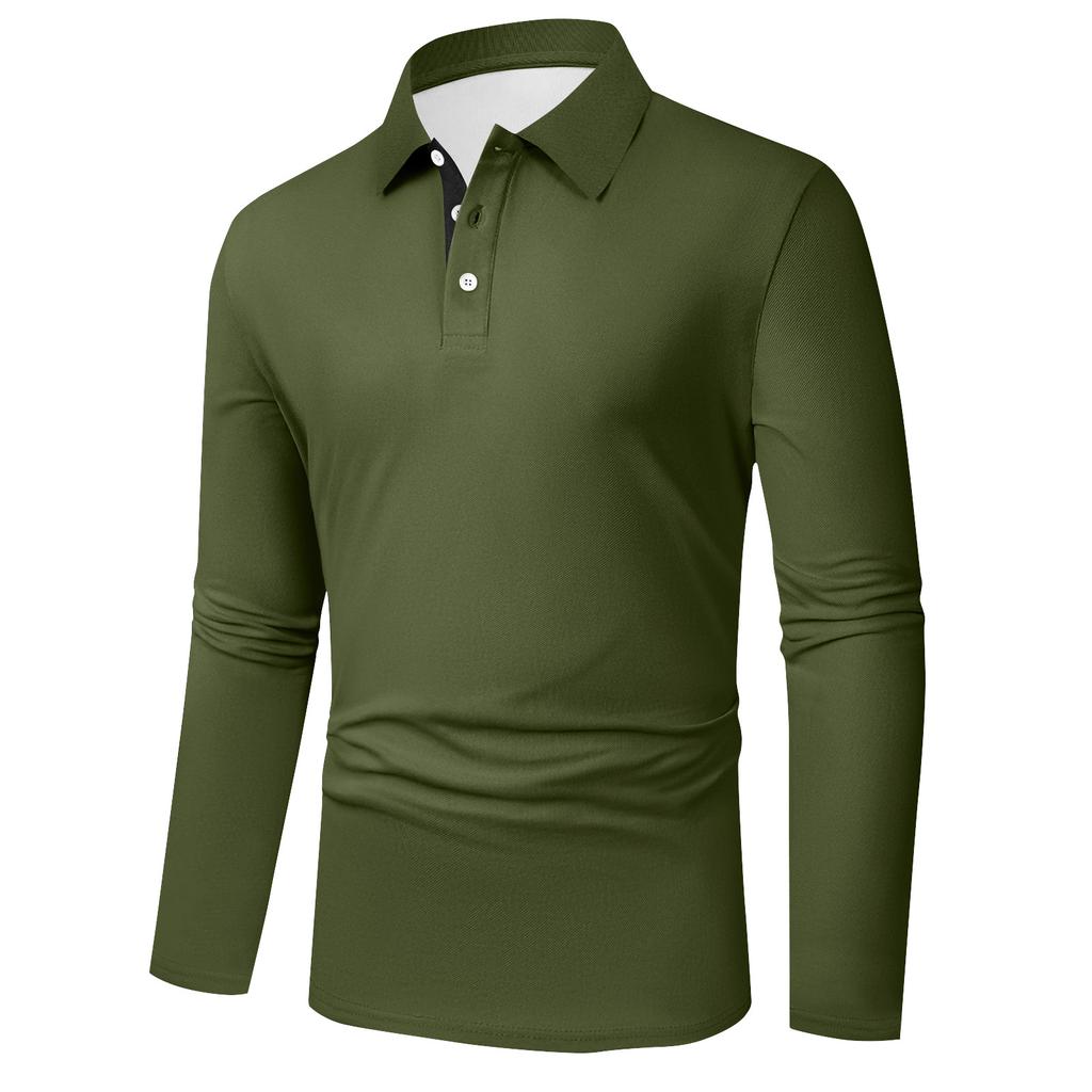 Men's Solid Color Button Lapel Long Sleeve Top Men's Casual Fashion Long Sleeve Top